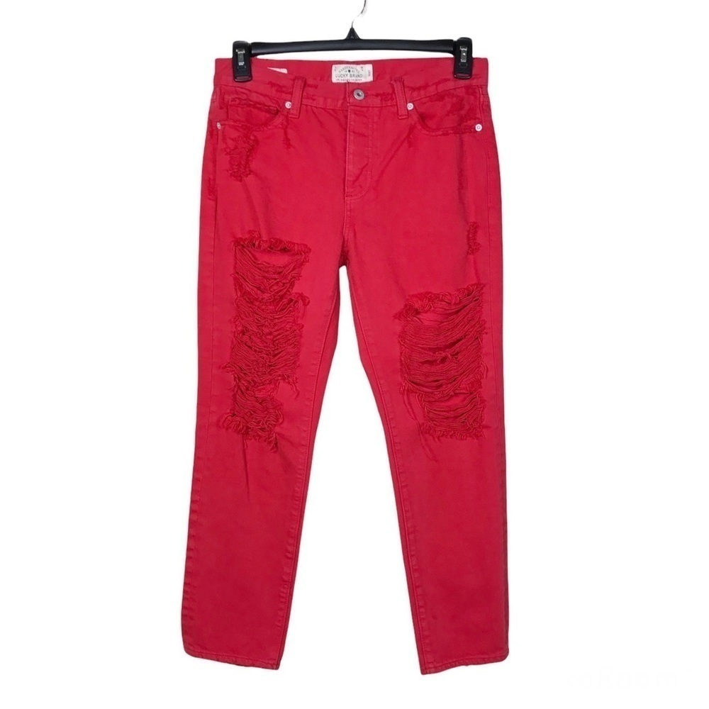 Lucky Brand Ropesville Red Sienna Slim Boyfriend Cropped Destroyed Jeans 
Size 4